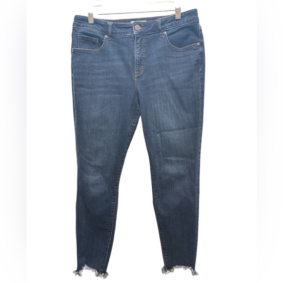 Loft Women’s Dark Denim High Rise Fringe Raw Hem Curvy Denim Jeans | Size 10 - Picture 1 of 7